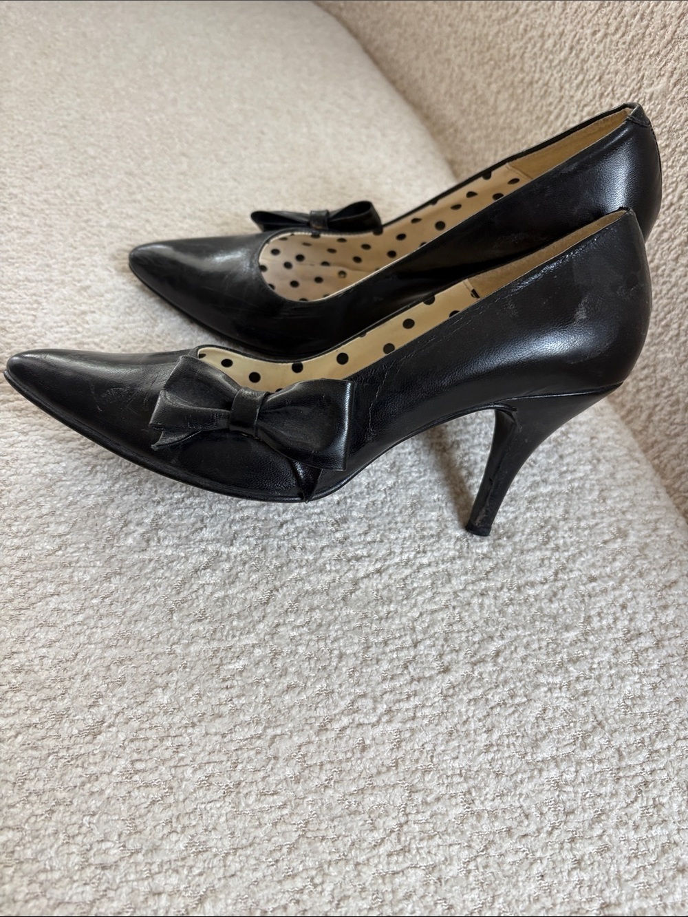 Topshop Black Pointed-Toe Bow Heel Pumps